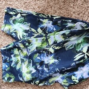 Navy and Green Floral Yoga Pants